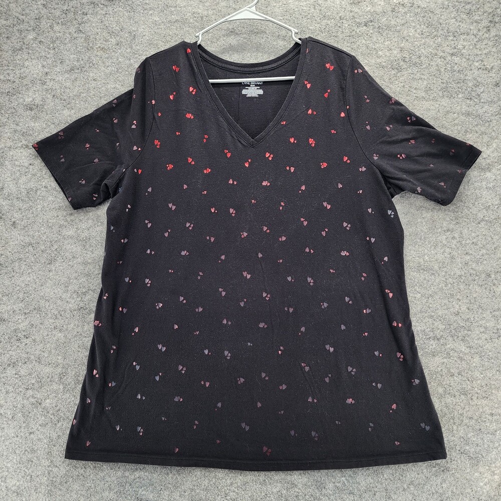 Lane Bryant Shirt Womens 18/20 Short Sleeve Black Hearts V Neck